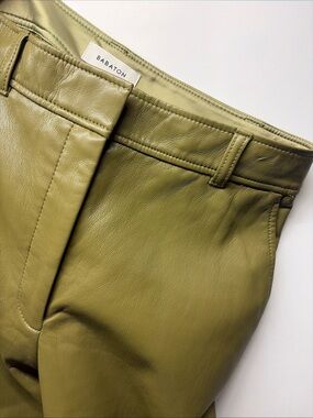Aritzia Babaton Command Full Length Vegan Leather Pants Size 6 Green Olive FA22